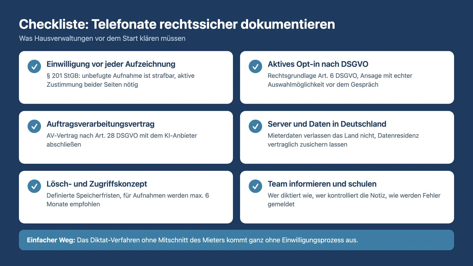 Gesprächsnotizen Hausverwaltung rechtssicher: Checkliste zu Einwilligung, DSGVO und Serverstandort