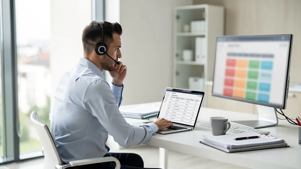 Versicherungsmakler qualifiziert eingehende Anfragen am Telefon vor und sortiert echte Interessenten im Maklerbüro