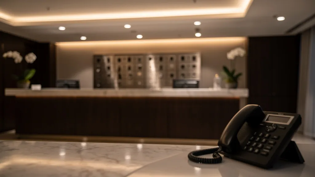 Hotelrezeption mit Telefon als Anrufbeantworter Hotel KI Alternative für mehr Erreichbarkeit
